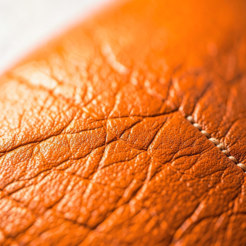 Extreme close-up of premium leather watch strap in light tan with gold buckle, rich grain texture visible